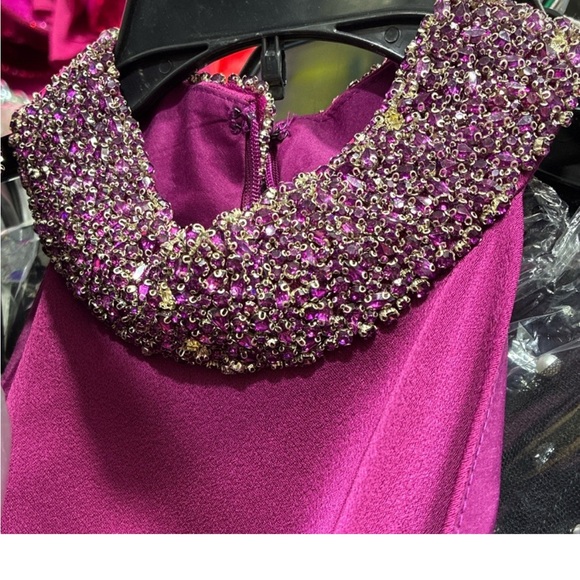 Aidan Mattox Crystal Beaded Halter Gown Magenta Fuchsia Satin Size 4 NWT Evening - Picture 8 of 9